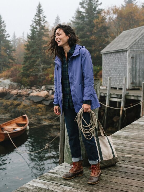 Lands' End Jackets & Blazers - Lands End Women Large Blue Hooded Rain Jacket Archival Essential Coastal Utility